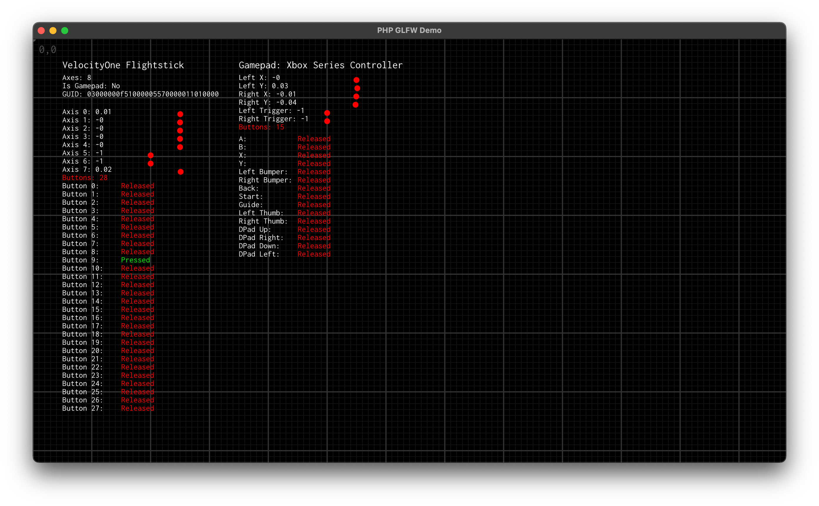 Joystick Input Example (PHP-GLFW VG)