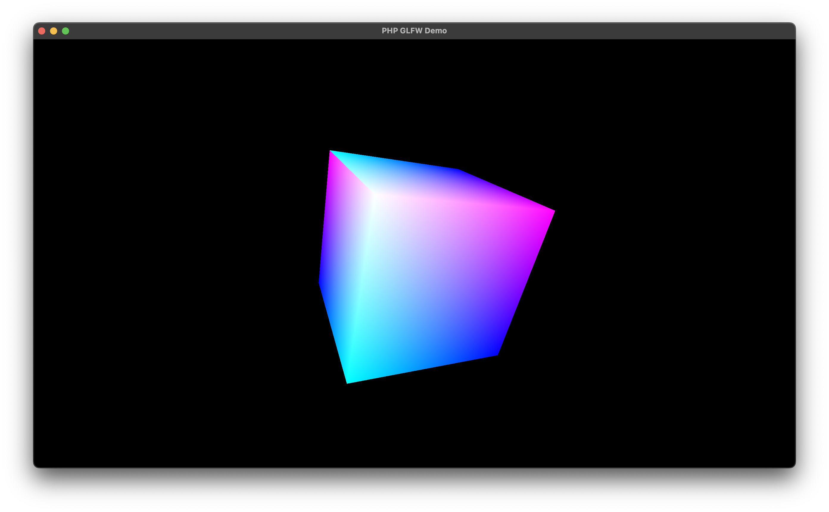 A spinning 3D cube rendered with OpenGL in PHP. (PHP-GLFW)